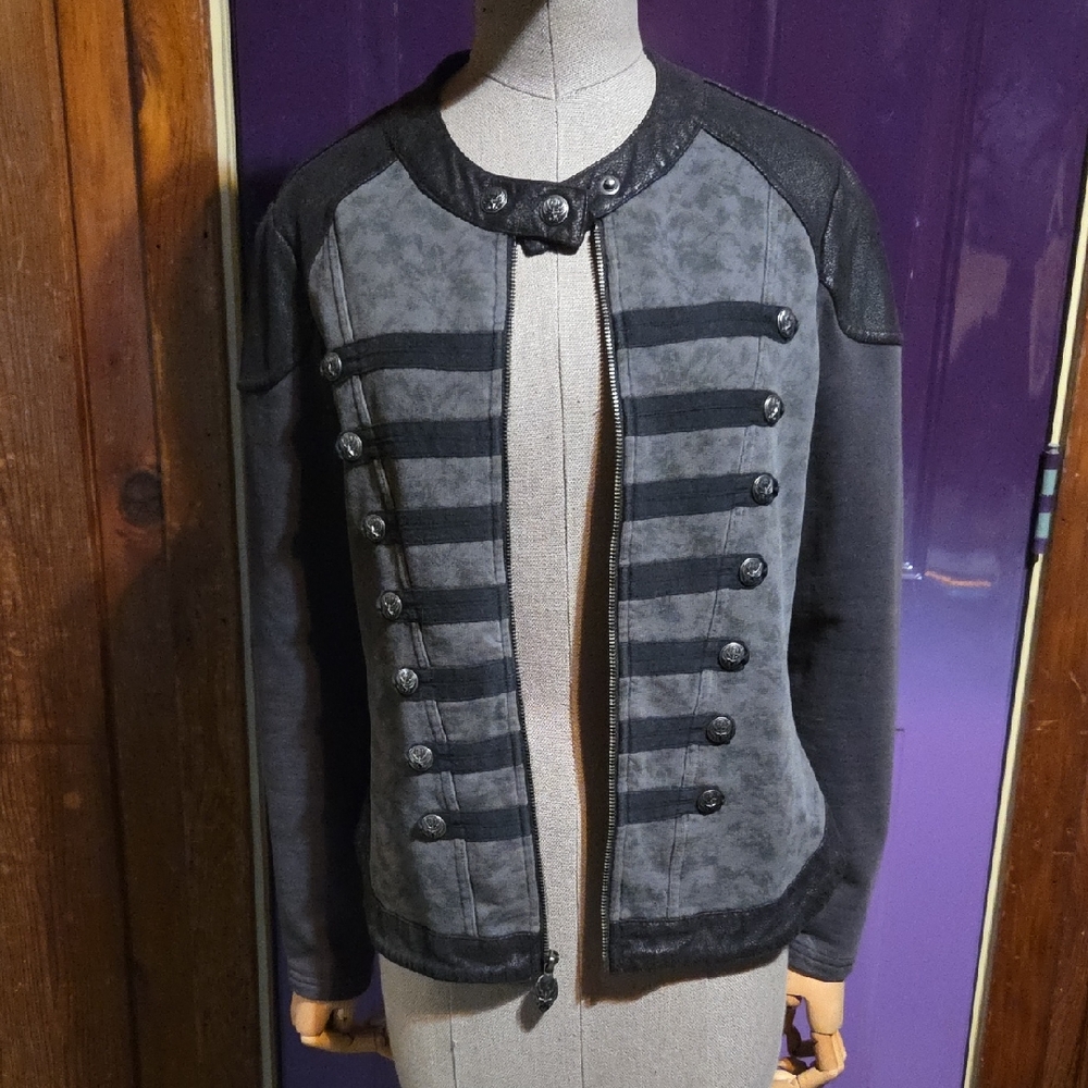 L Harley Davidson Gray Military Jacket Fitted Cropped Jacket Black Parade